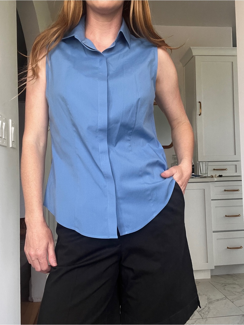 Talbots Sleeveless Button-Down wrinkle resistant Shirt in Blue